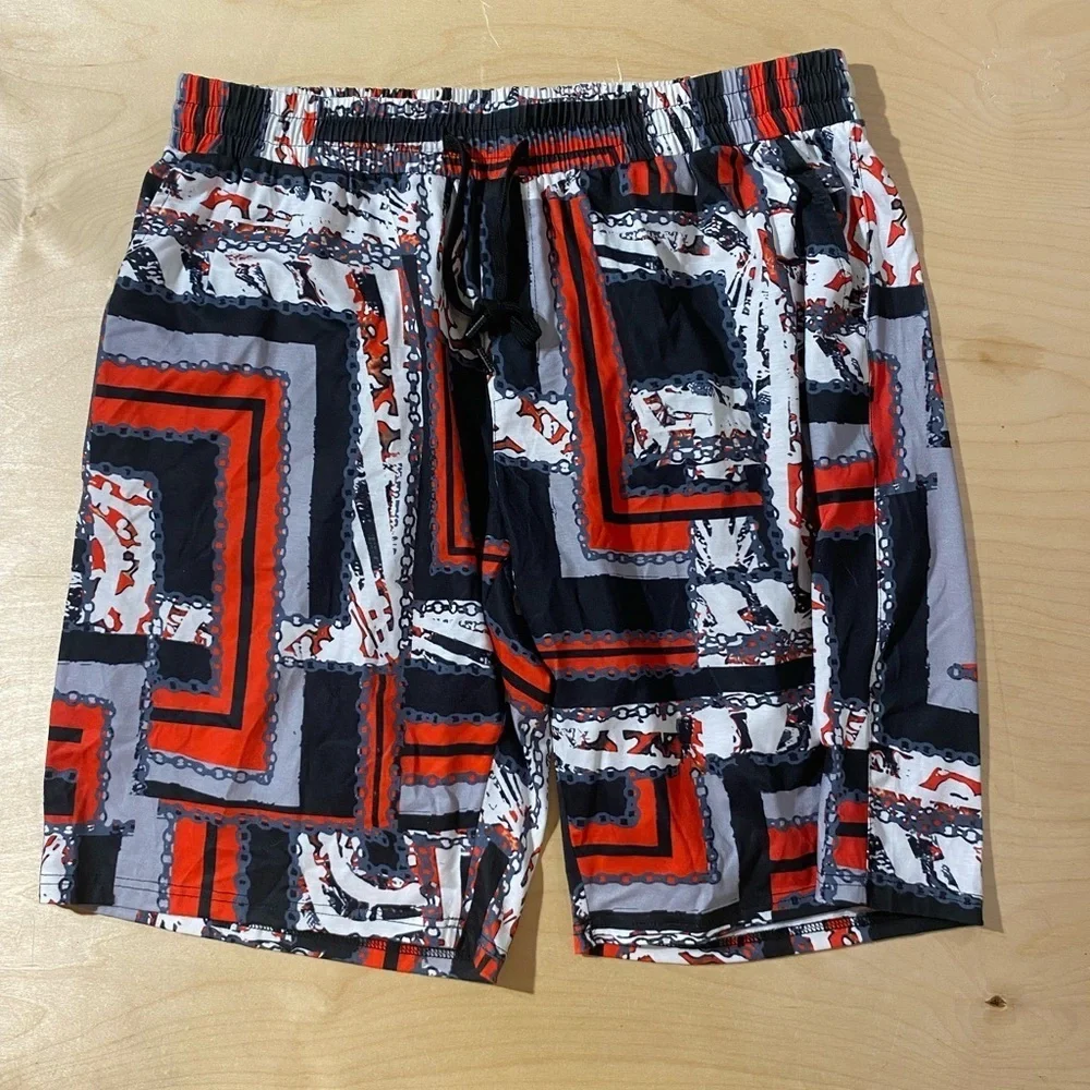 Stacy Adams Red, Black, and White Geometric Swim Shorts XXL (PE)